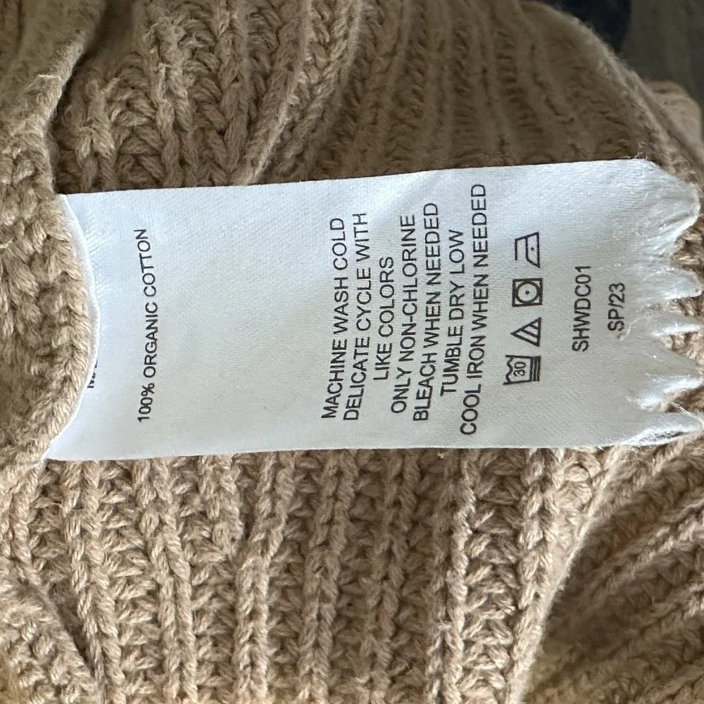 Quince Womens 100% Organic Cotton Fisherman Crew Sweater in Camel Size Small